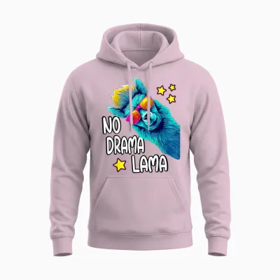 Lama No Drama with Sunglasses Cool Funny Saying Alpaca T-Shirt, Black Unisex Hoodie - Light Pink