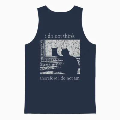 Retro I Do Not Think Therefore I Do Not Am Cat Unisex Tank Top - Navy