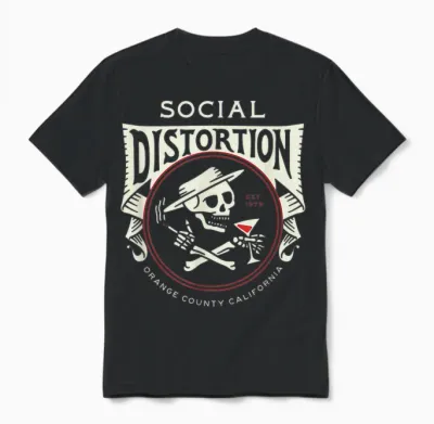 Official Social Distortion Skelly Circle T-Shirt, Black Unisex T-Shirt - Black