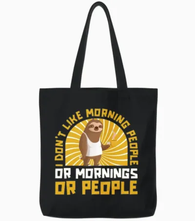 Sloth Funny Tote Bags - Black