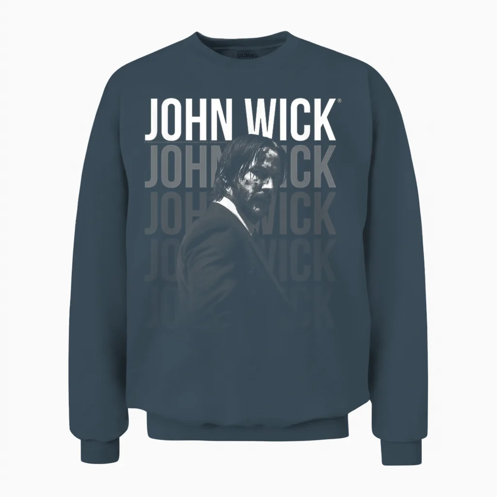 John Wick Repeating Logo T-Shirt, Black Unisex Sweatshirt in Dark Heather