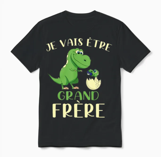 Je Vais être Grand Frère 2021dino Unisex T-Shirt in Black