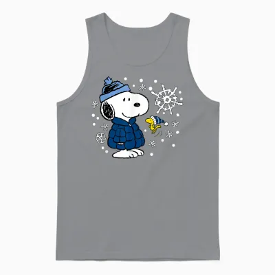Peanuts - Snoopy Woodstock Cozy Winter Snowflakes Unisex Tank Top - Sport Grey
