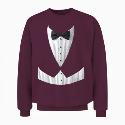 Tuxedo, Costume, Frac, Bowtie, Vest, Fake Tuxedo T-Shirt, Black, S Unisex Sweatshirt - Maroon