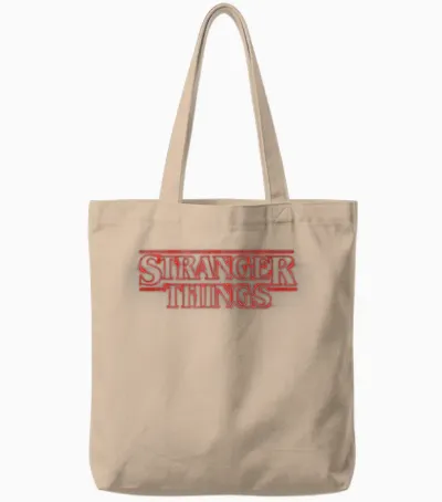 Stranger Things Logo T-Shirt, Black Tote Bags - Natural