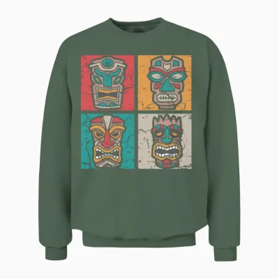 Retro Hawaiian Tiki Hawaii Unisex Sweatshirt - Military Green