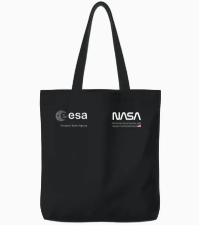 Nasa Worm and Esa Logo Famous and Classic T-Shirt, Black Tote Bags - Black