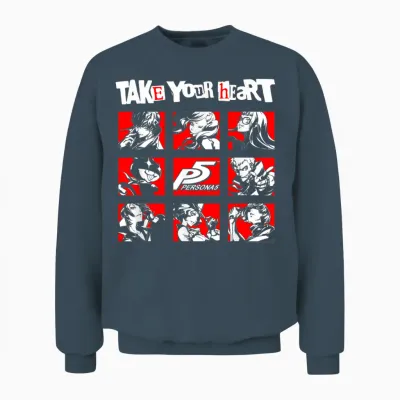 Persona 5 Take Your Heart Character Grid Rpg Video Game Unisex Sweatshirt - Dark Heather