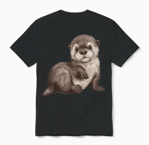 Baby Otter Sitting Kids & Gift Unisex T-Shirt in Black