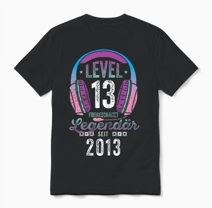 Level 13 Years Girl's Birthday Gamer Girl Teenager 2013 Unisex T-Shirt in Black