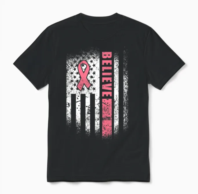 Breast Cancer Believe Breast Cancer Awareness Unisex T-Shirt in Black