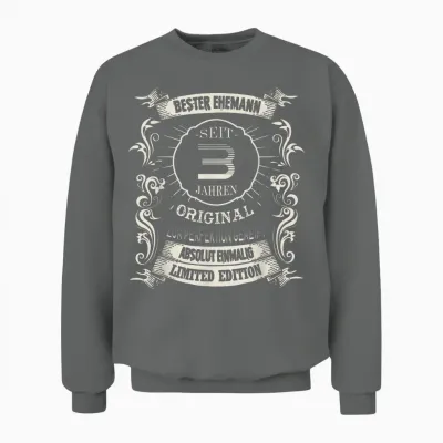 3 Hochzeitstag Bester Ehemann Seit 3 Jahren Lederne Hochzeit Unisex Sweatshirt - Graphite Heather