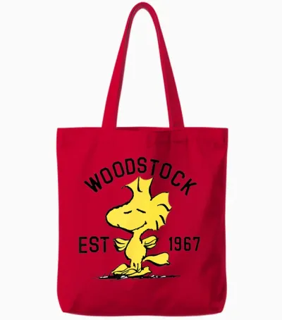Peanuts Woodstock Graphic T-Shirt, Yellow, Unisex, Short Sleeve, Cotton 100%, Small Tote Bags - Red