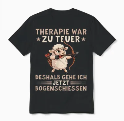 Therapie War Zu Teuer Funny Archery Sheep T-Shirt, Black, S Unisex T-Shirt - Black