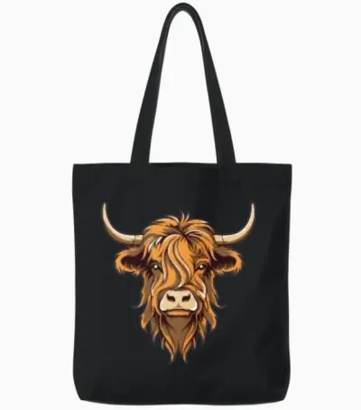 Highland Cattle Logo Emblem Highland Cow Highland Tote Bags - Black