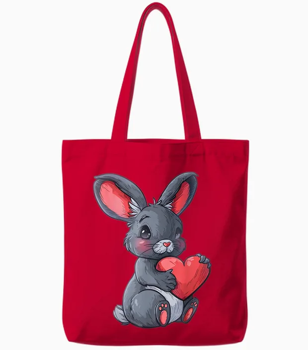 Niedlicher Hase Mit Herz Liebevolles Design Tote Bags in Red