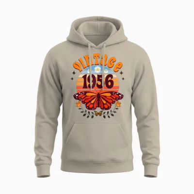 Vintage Année 1956 Papillon 70 Ans Anniversaire Femme Unisex Hoodie - Sand