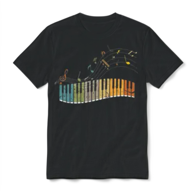 Piano Keyboard Retro Unisex T-Shirt - Black