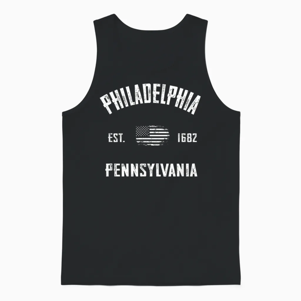 Philadelphia T-Shirt, Herren, Unisex-Erwachsene, Schwarz, S, Kurzarm, Klassisch, V-Ausschnitt Unisex Tank Top in Black