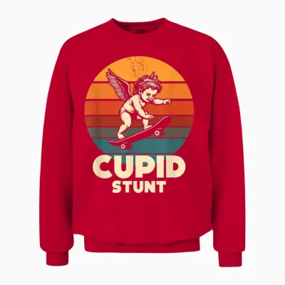 Skateboard Rétro Funny Cupid Stunt Spoonerism Angel Skater Unisex Sweatshirt - Red