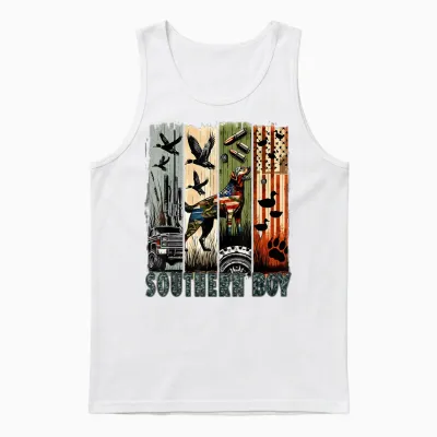 Southern Boy Camo Hunting Duck Dog Patriotic Usa Flag Boys Unisex Tank Top - White