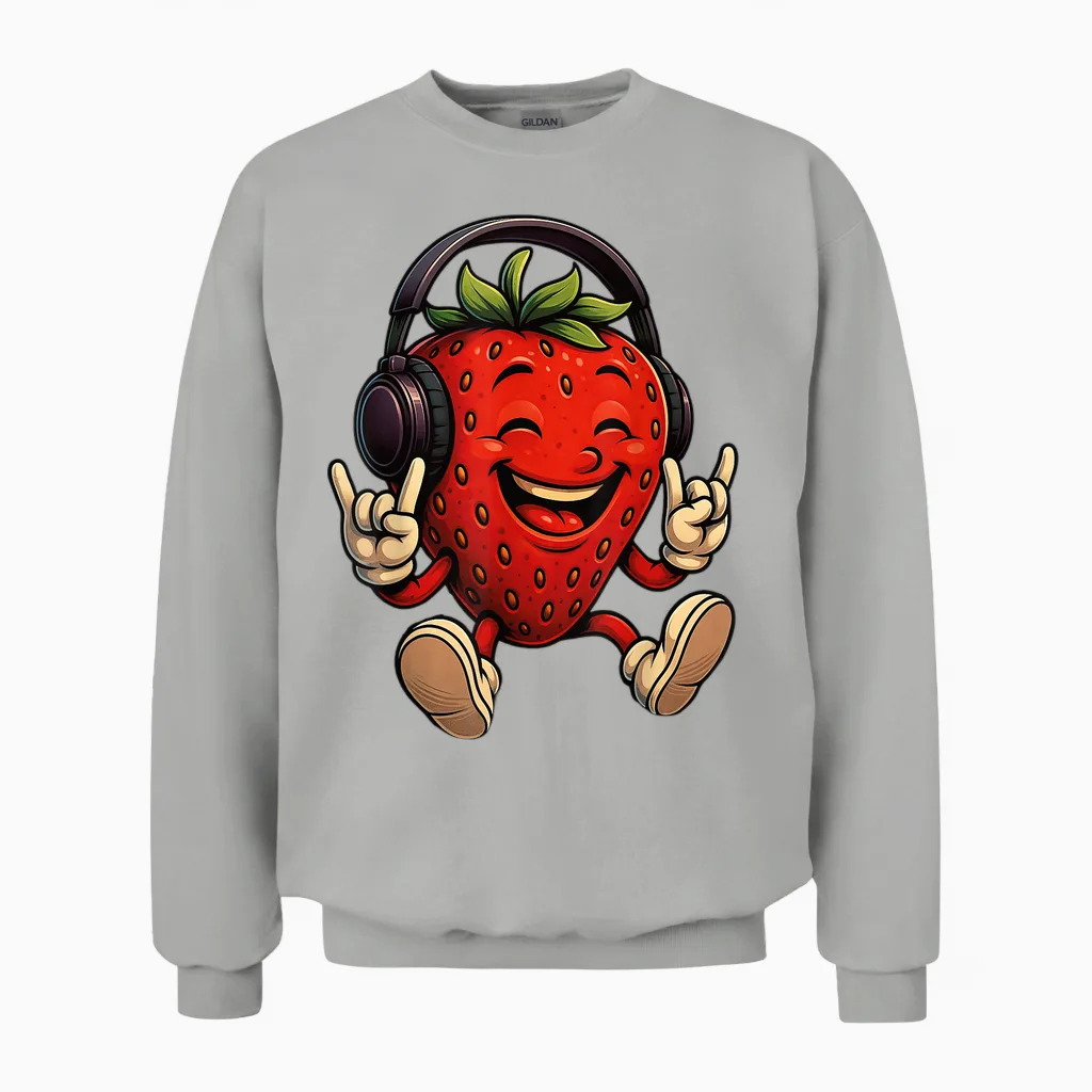 Erdbeere Am Rocken | Süßes Erdbeermotiv Mit Pommesgabel Unisex Sweatshirt in Ash