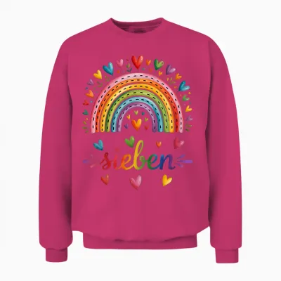 Rainbow Hearts 7th Birthday 7 Years Girls Unisex Sweatshirt - Heliconia