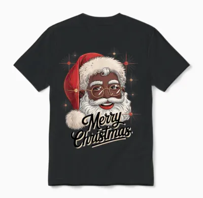 African American Santa Christmas Black Xmas Unisex T-Shirt - Black
