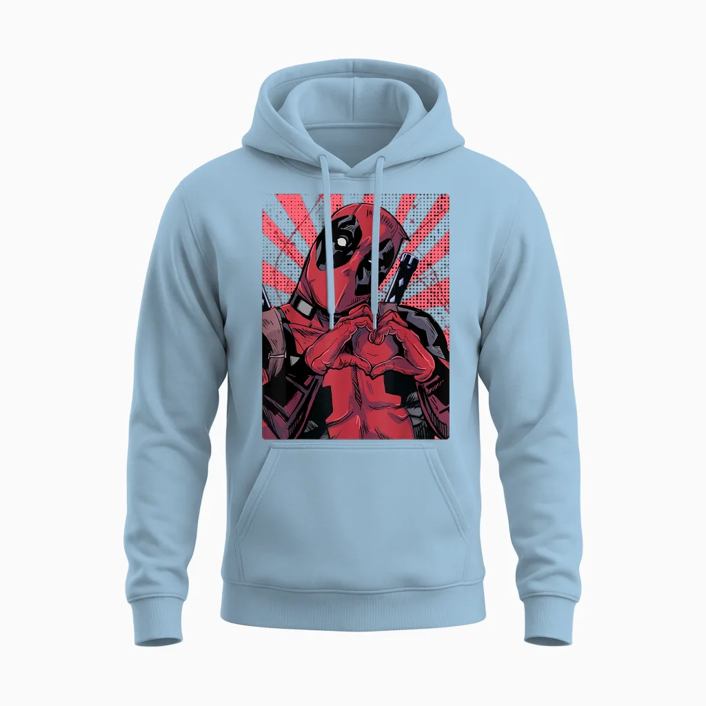 Heart Closed Hand Marvel Deadpool Unisex Hoodie in Light Blue