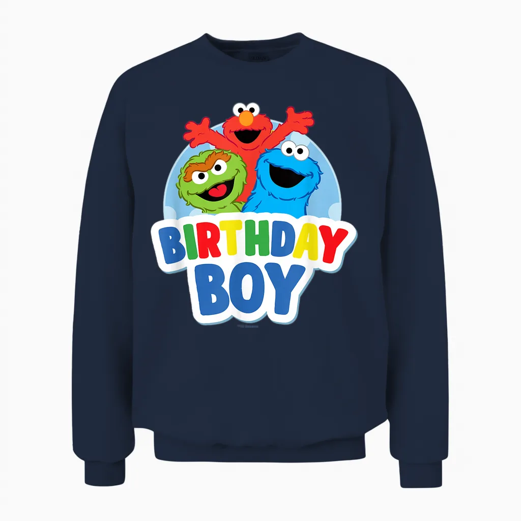 Sesame Street Elmo Oscar Cookie Monster Birthday Boy Unisex Sweatshirt in Navy