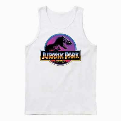 Jurassic Park Logo Purple and Blue Unisex Tank Top - White