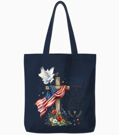 250 Years Faith and Freedom Christian Usa 250th Anniversary Tote Bags - Navy