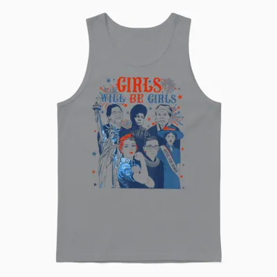 Girl Will Be Girls Patriotic American Womens 4th of July Usa Unisex Tank Top - Sport Grey