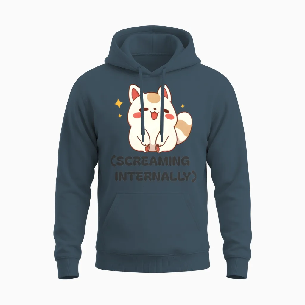 Screaming Internally - Kawaii Anxiety Humor Unisex Hoodie in Dark Heather