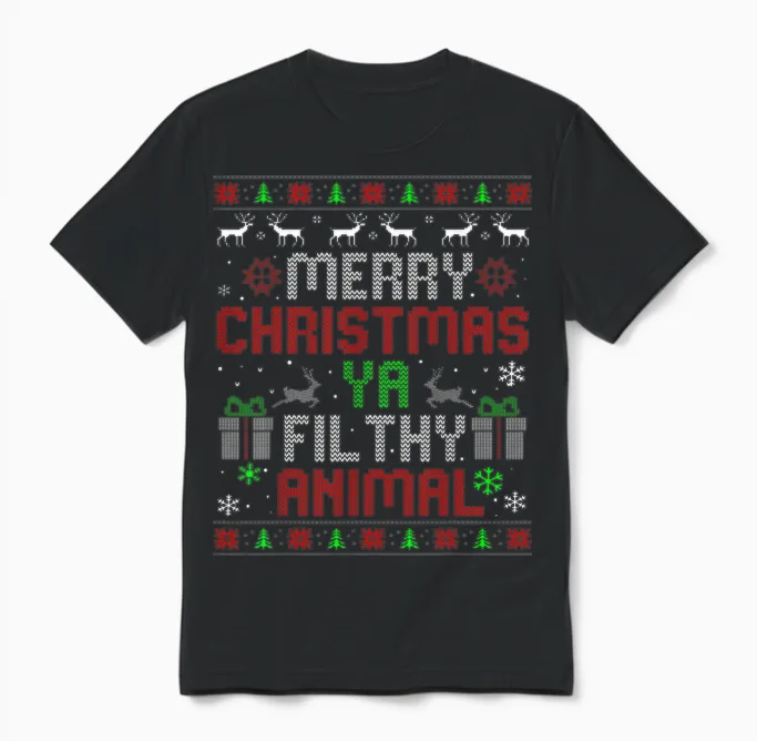 Merry Christmas Animal Filthy Ya Xmas Family Pajama Unisex T-Shirt in Black