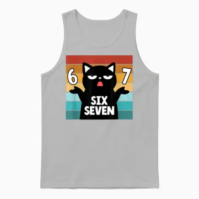 67 Meme Cat Shirt 6 7 Hand Gesture for Teenagers Slang Six Seven Unisex Tank Top - Ash