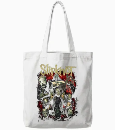 Slipknot Come and Play Dying Metal Band Artwork T-Shirt, Black, S Tote Bags - White