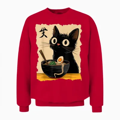 Black Cat Ramen Japanese Kawaii Anime Cat Ramen Unisex Sweatshirt - Red