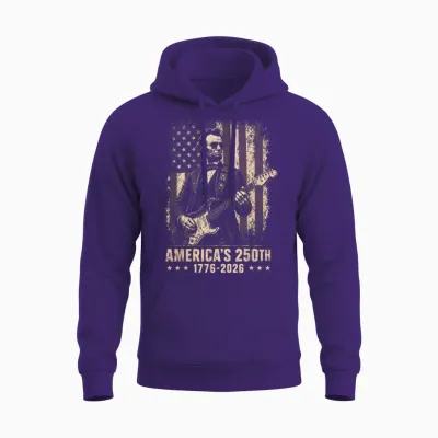 Abraham Lincoln Playing Guitar 4th July 250th Anniversary Unisex Hoodie - Purple