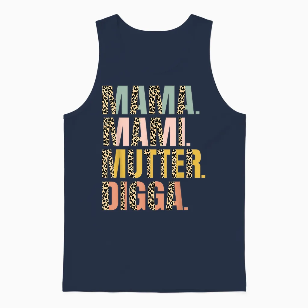 Mama Mami Mother Digga Mother's Day Leopard for Mum Women's T-Shirt, Black Unisex Tank Top in Navy