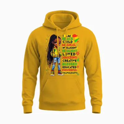 I Am Black Child History Month African American Kids Girls Unisex Hoodie - Gold