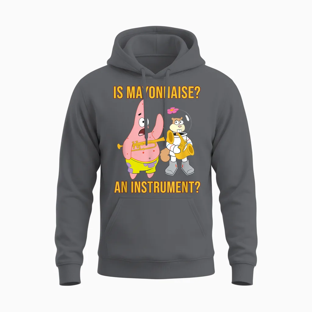 Mademark X Spongebob Squarepants - Patrick & Sandy - Is Mayonnaise an Instrument? Unisex Hoodie in Charcoal