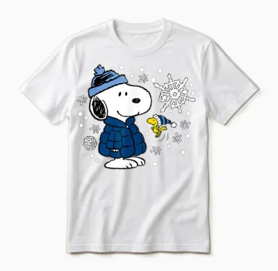 Peanuts - Snoopy Woodstock Cozy Winter Snowflakes Unisex T-Shirt - White