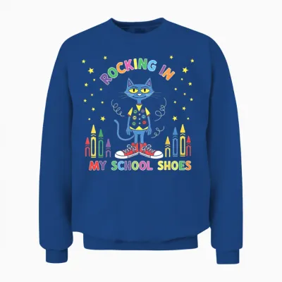 Cat Rocking in My School Shoes Funny Back to School Unisex Sweatshirt - Royal