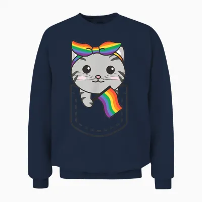 Regenbogen Flagge Pride Monat Lgbtq Regenbogen Katze Unisex Sweatshirt - Navy
