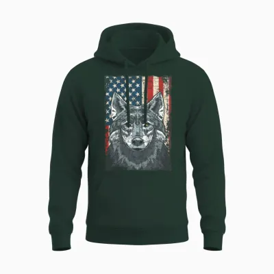 Wolf 4th of July American Flag Howling Wolves Unisex Hoodie - Forest