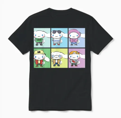 Cinnamoroll Collection Streetwear Squares Unisex T-Shirt in Black