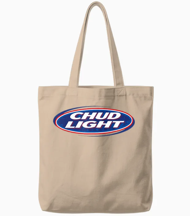 Chud Light Funny Parody Beer Style Humor Tote Bags in Natural