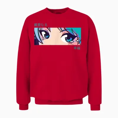 Anime Girl Eyes Pastel Aesthetic Otaku Art Unisex Sweatshirt - Red