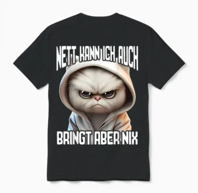 Lustiger Spruch I Tiere & Spaß I Damen & Herren Spruch Katze Geschenk I Nett Kann Ich Auch Bringt Aber Nix T-Shirt Schwarz Unisex-Erwachsene Klein Eu 41 S Eu Small Classic Novelty Cartoon Cat Unisex T-Shirt - Black